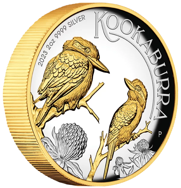 2023 $2 Australian Kookaburra 2oz Silver High Relief Gilded Proof Coin - Image 2