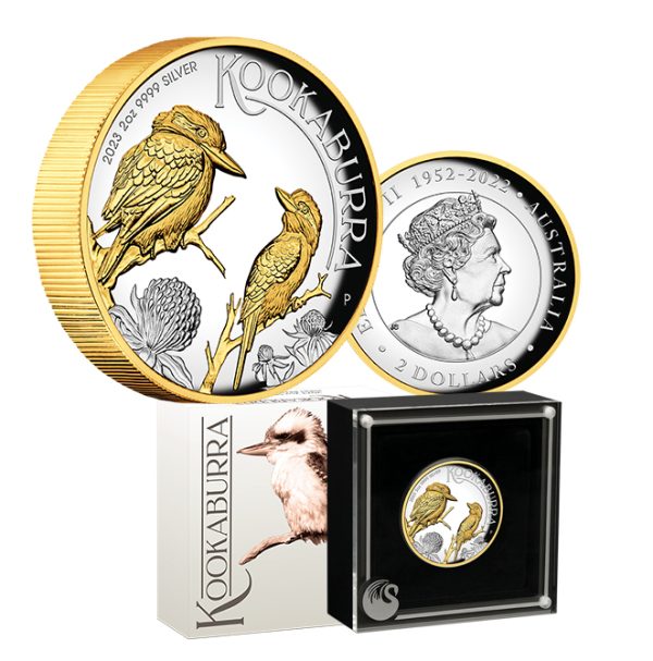 2023 $2 Australian Kookaburra 2oz Silver High Relief Gilded Proof Coin