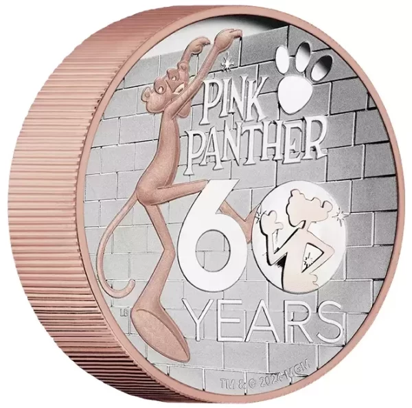 2024 Pink Panther 60th Anniversary 5oz Silver Proof Coin $5 Tuvalu - 750 Mintage - Image 2