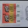 1993 NPA Australia $20 Uncut Vertical Pair Gold Serials & Folder Rare Banknotes - Image 5