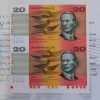 1993 NPA Australia $20 Uncut Vertical Pair Gold Serials & Folder Rare Banknotes