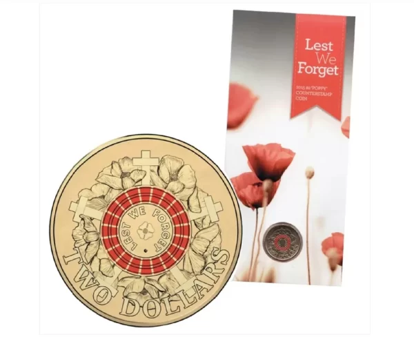 2015 $2 Lest We Forget Counterstamp Poppy Coin War Graves UNC In Card -Last One!