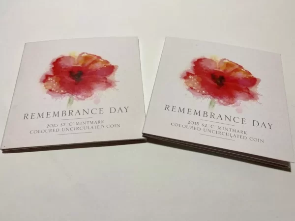 2015 $2 RAM Remembrance Day Flanders Fields C Mintmark Coloured Carded Coin