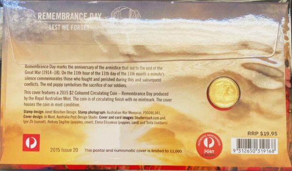 2015 $2 dollar Remembrance Day WW1 Lest We Forget PNC Coin FDC - Image 4