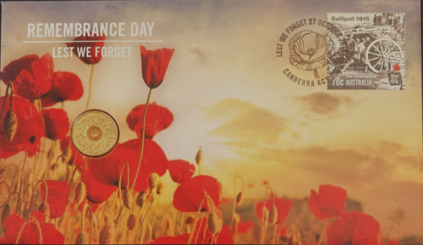 2015 $2 dollar Remembrance Day WW1 Lest We Forget PNC Coin FDC