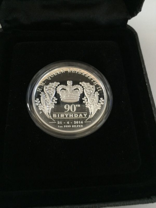 2016 $1 Queen Elizabeth II 90th Birthday 1oz Silver Proof High Relief Coin - Image 2