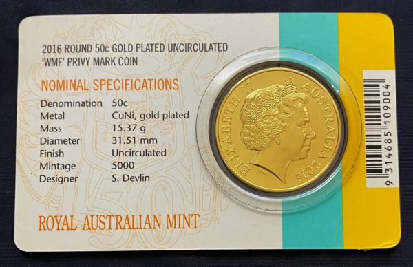 2016 50th ANNIVERSARY of DECIMAL CURRENCY WMF GOLD PLATED 50c COIN Low Mintage - Image 2