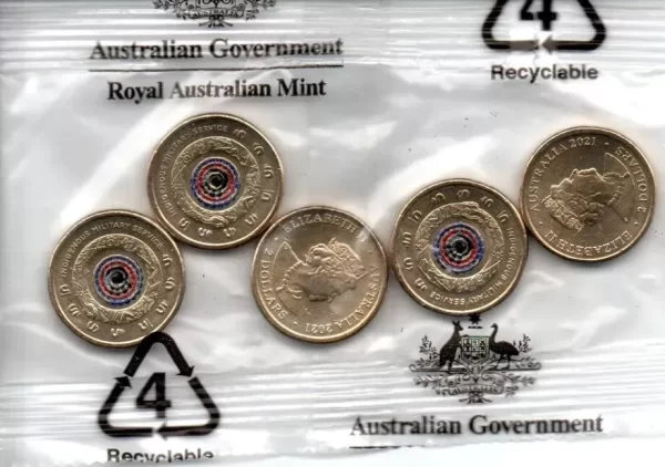 Australia 2021 $2 Indigenous Military Service Al-Br Coin Royal Australian Mint 5 Pack