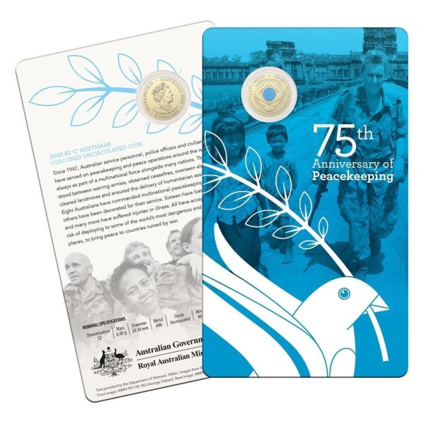 2022 $2 "C" Mint Marked 75th Ann of PEACEKEEPERS Coloured UNC Coin on RAM Card - Image 2