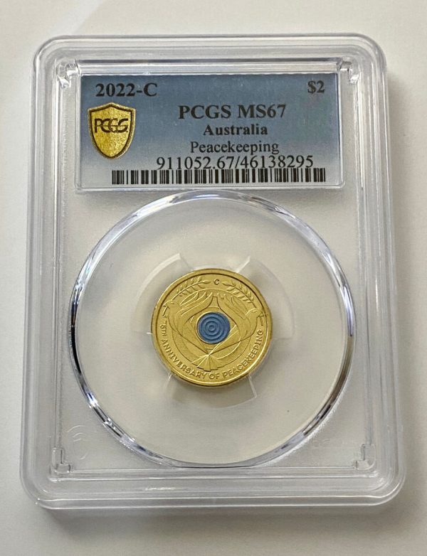2022 Australia $2 ‘C’ Mintmark Peacekeeping Coin PCGS MS67 Gold Shield - Image 2