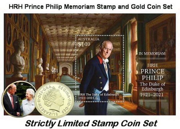 2022 Coin Stamp Set Prince Philip Memoriam QEII 70th Platinum Jubilee GOLD Coin