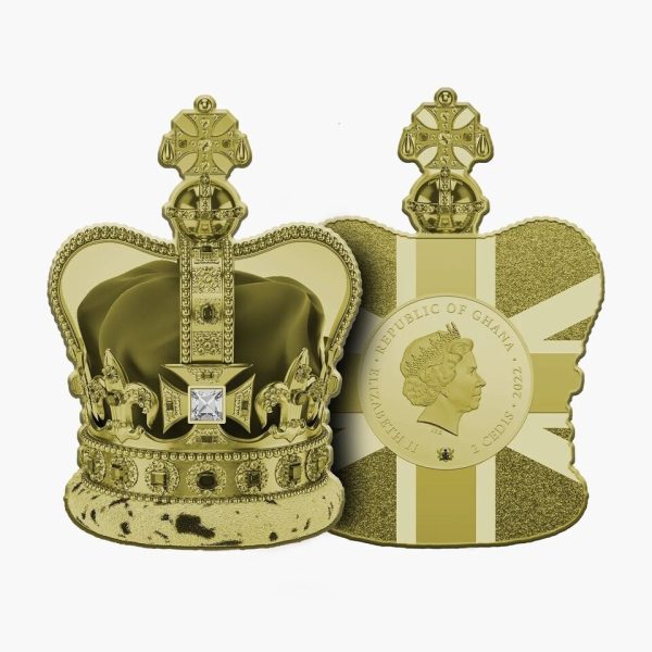 2022 Queen Elizabeth Coronation Crown Jeweled 24k Gilded Coin - Low 999 mintage - Image 3