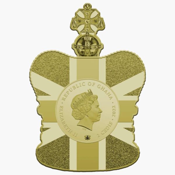 2022 Queen Elizabeth Coronation Crown Jeweled 24k Gilded Coin - Low 999 mintage - Image 4