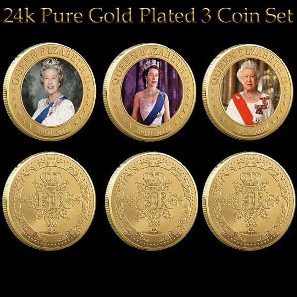 2022 Queen Elizabeth II 70th Platinum Jubilee 24k gold - 3 Coin Portrait Set