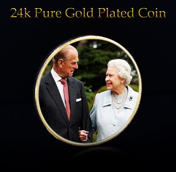 2022 Queen Elizabeth II 70th Platinum Jubilee With Prince Phillip 24k GOLD Coin - Image 2
