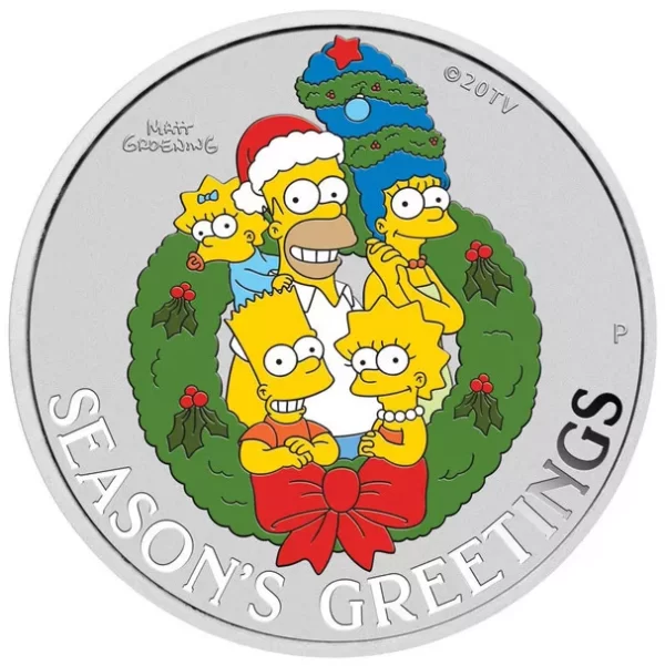 2022 The Simpsons Season’s Greetings - 1oz Silver Colour Coin In Card Christmas - Image 3
