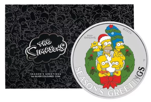 2022 The Simpsons Season’s Greetings - 1oz Silver Colour Coin In Card Christmas