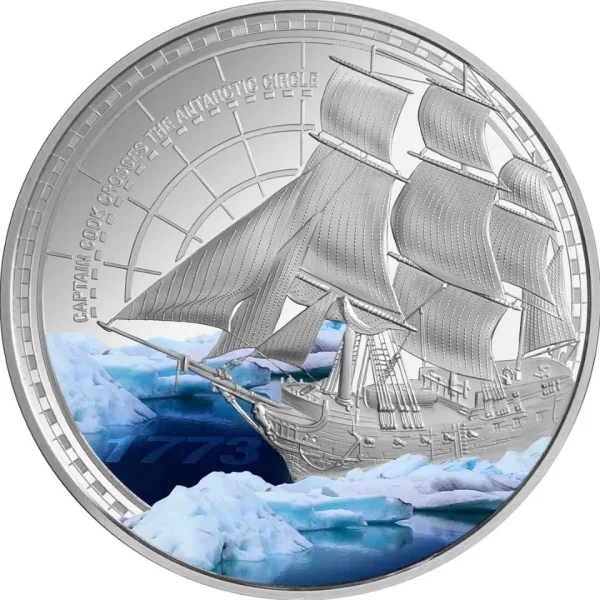 2023 Captain Cook Crosses Antarctic Circle $1 1 Oz Silver Color Coin - Low Mint - Image 5