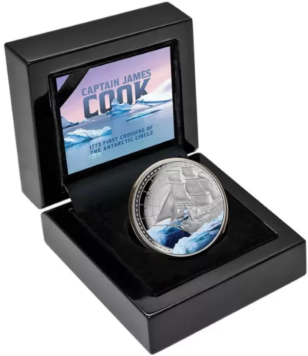 2023 Captain Cook Crosses Antarctic Circle $1 1 Oz Silver Color Coin - Low Mint - Image 4
