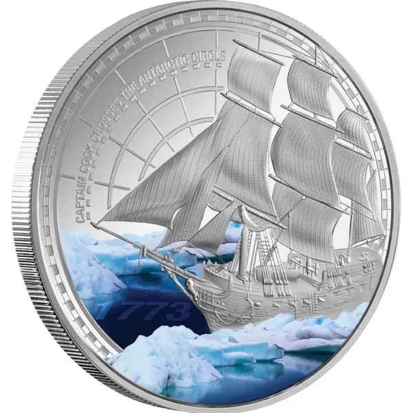 2023 Captain Cook Crosses Antarctic Circle $1 1 Oz Silver Color Coin - Low Mint