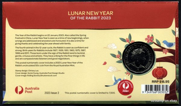 2023 Chinese Lunar New Year of the Rabbit PNC RAM 50c Coin Cover Australia - Image 2