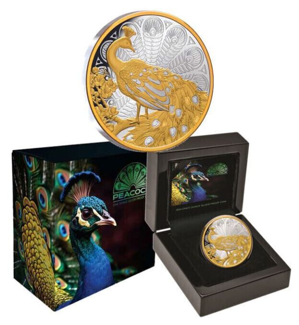 2024 Peacock $1 Gold-plated 1oz Silver Proof Coin - Low Mintage 1000
