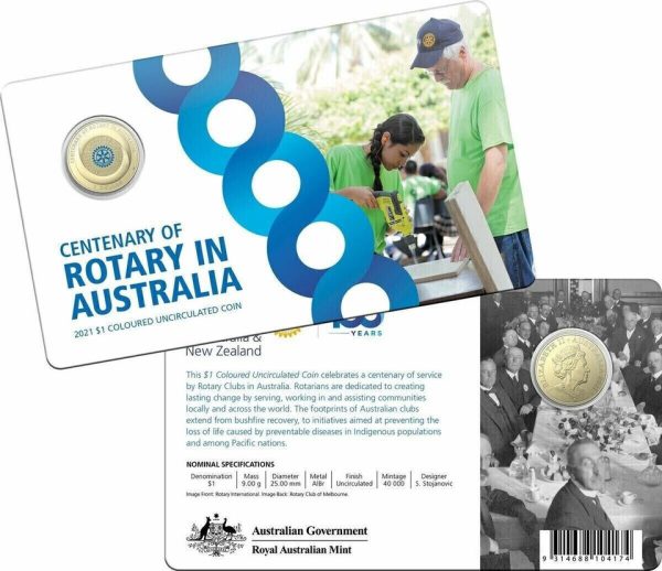 Australia RAM Card 2021 $1 One dollar coin - ROTARY CENTENARY Colour UNC - Image 4