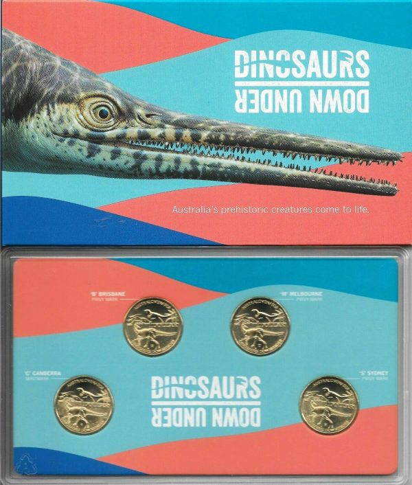 2022 $1 Dinosaurs Down Under Set 4 Unc Coins Mintmark 'C' & Privy Marks M S & B