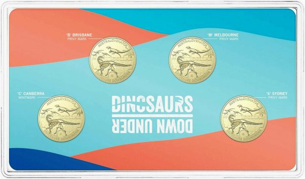 2022 $1 Dinosaurs Down Under Set 4 Unc Coins Mintmark 'C' & Privy Marks M S & B - Image 2