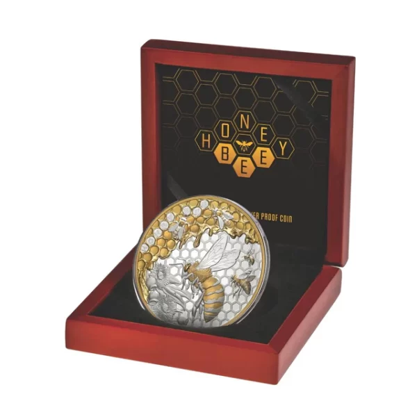 Honey Bee 2025 $10 Gold-plated 5oz Silver Proof Coin - Image 3