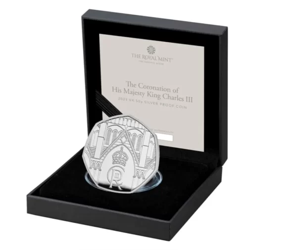 2023 UK 50p Silver Proof Coin with Case - King Charles III Coronation - COA