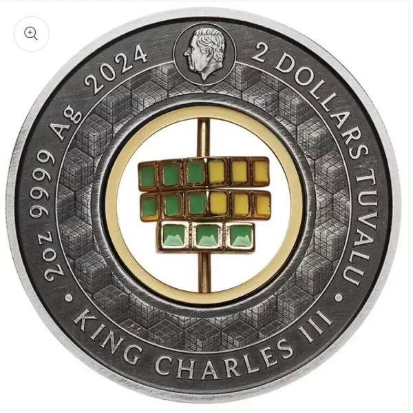 Rubik's Cube Coin 50th Anniversary 2024 2oz Silver Antiqued Coloured - Image 2