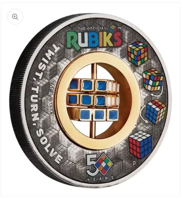 Rubik's Cube Coin 50th Anniversary 2024 2oz Silver Antiqued Coloured
